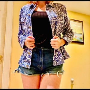 Geometric Floral Blue Jean Jacket MED